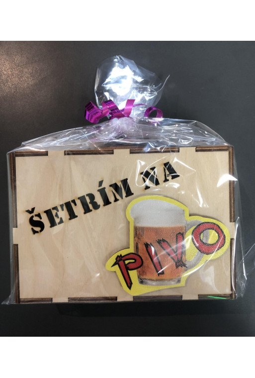 #1107 drevena pokladnička šetrim na pivo